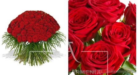 Red Roses with Palm Branches